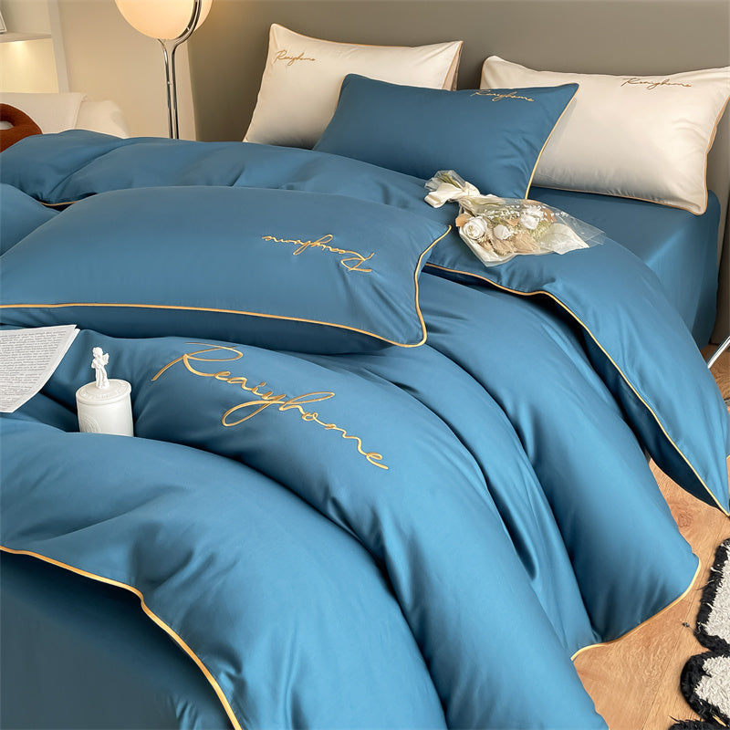 60-Thread Long-Staple Cotton Double Splice Embroidery Luxe Series Single Bed Sheet - Multi-Color Options