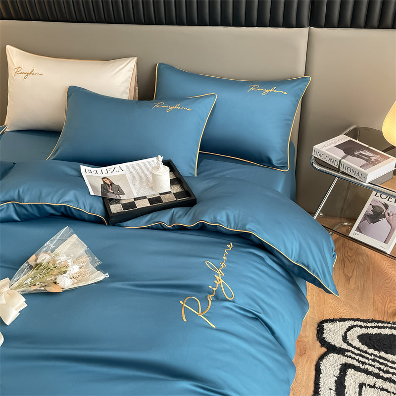 60-Thread Long-Staple Cotton Double Splice Embroidery Luxe Series Single Bed Sheet - Multi-Color Options