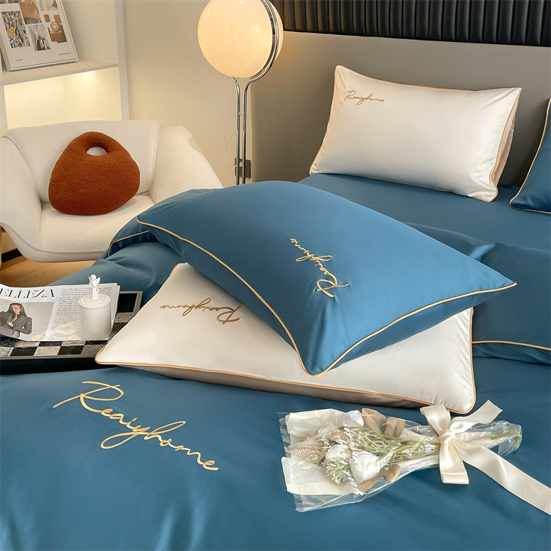 60-Thread Long-Staple Cotton Double Splice Embroidery Luxe Series Single Bed Sheet - Multi-Color Options