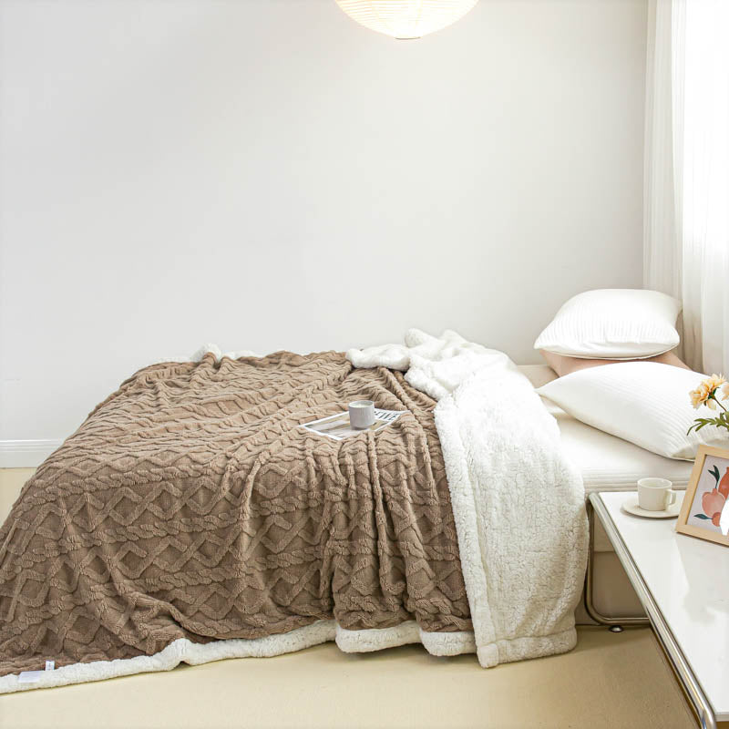 AB Jacquard Taffeta Lamb Velvet Blanket Comfortable Cotton Fleece Blanket