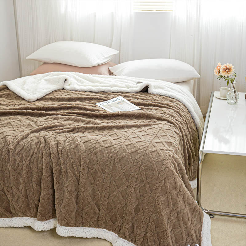 AB Jacquard Taffeta Lamb Velvet Blanket Comfortable Cotton Fleece Blanket
