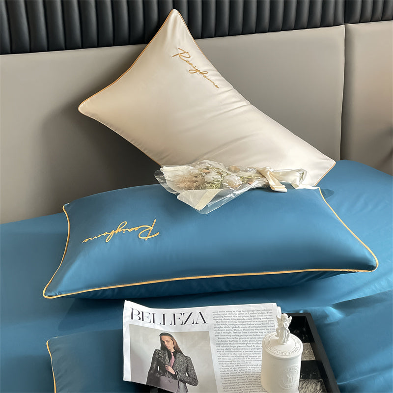 60-Thread Long-Staple Cotton Double Splice Embroidery Luxe Series Single Bed Sheet - Multi-Color Options