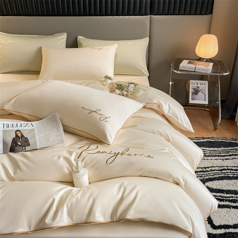60-Thread Long-Staple Cotton Double Splice Embroidery Luxe Series Three-Piece Bed Sheet Set - Multi-Color Options