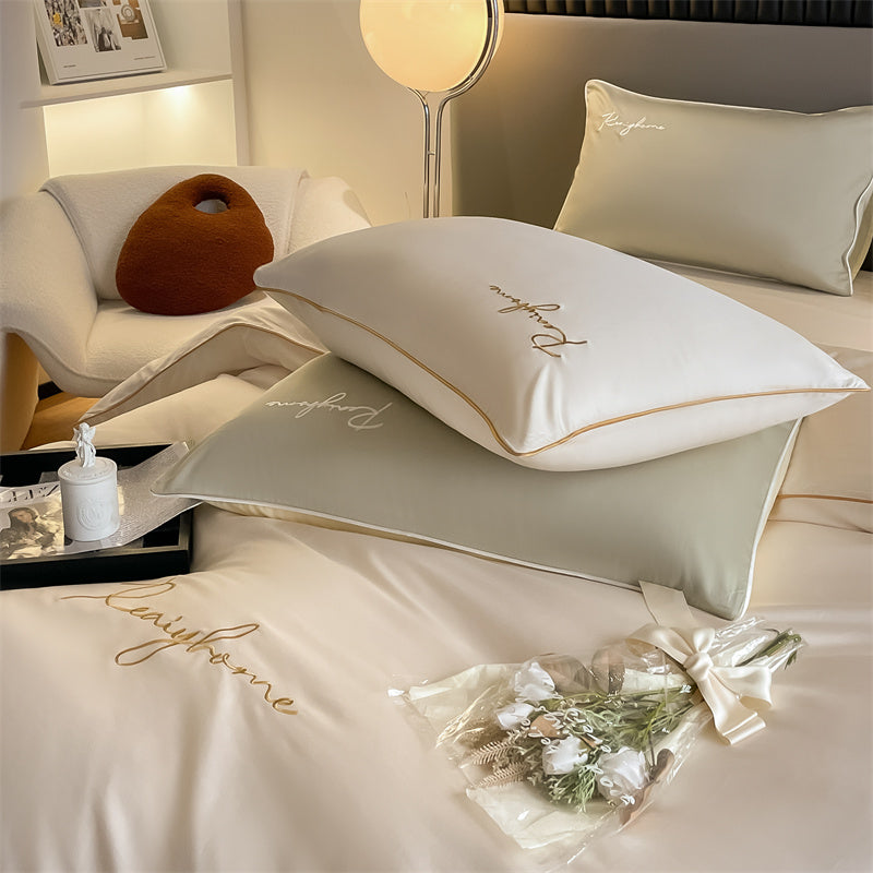 60-Thread Long-Staple Cotton Double Splice Embroidery Luxe Series Three-Piece Bed Sheet Set - Multi-Color Options