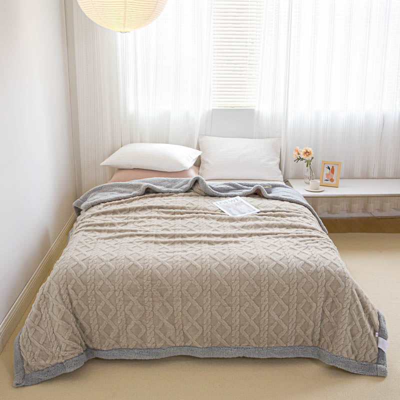 AB Jacquard Taffeta Lamb Velvet Blanket Comfortable Cotton Fleece Blanket