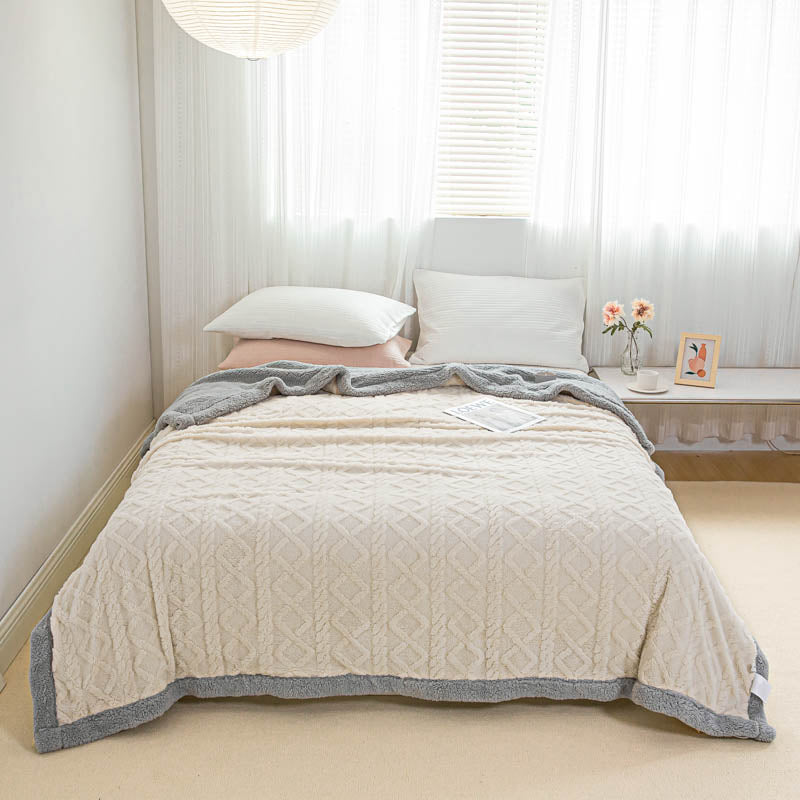AB Jacquard Taffeta Lamb Velvet Blanket Comfortable Cotton Fleece Blanket